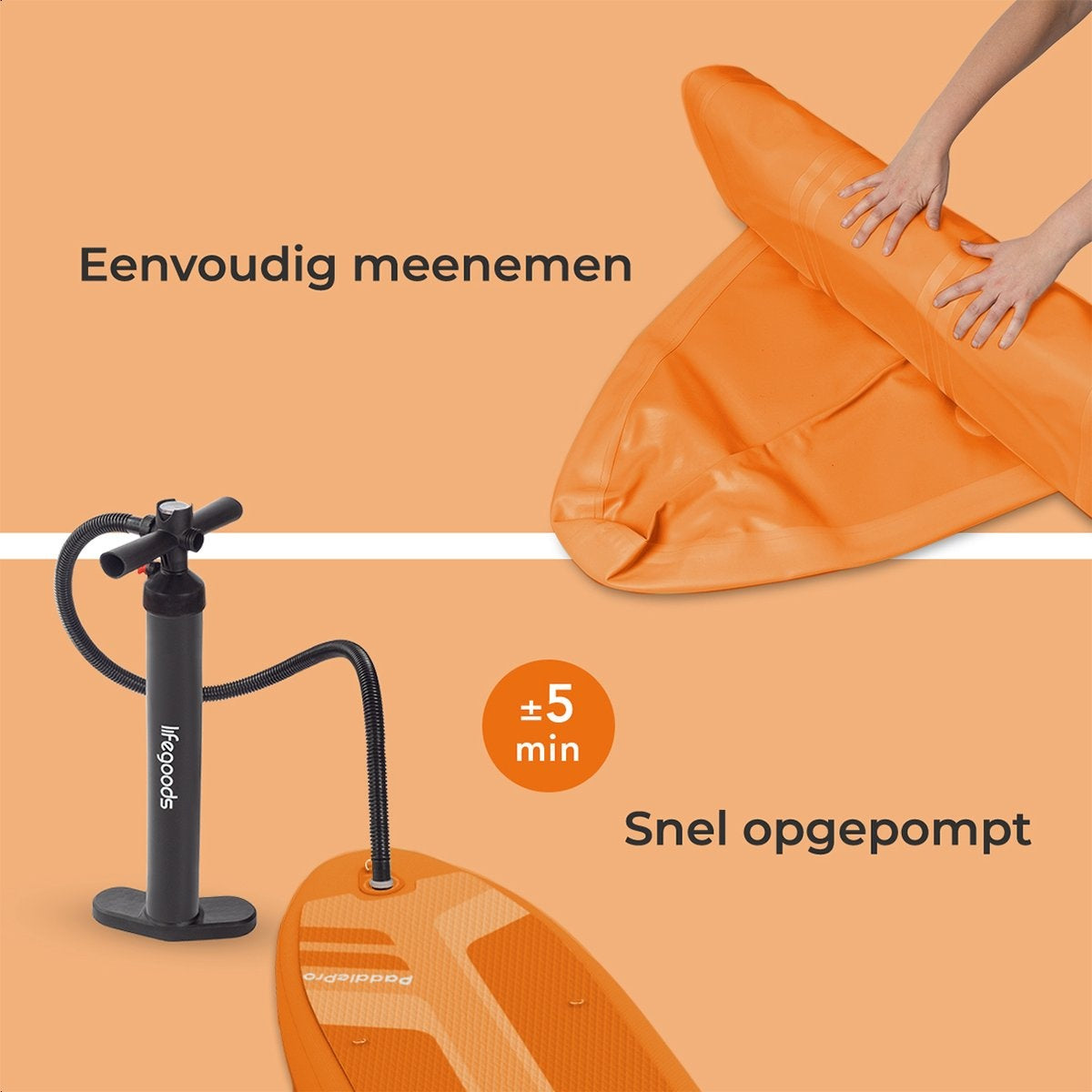 LifeGoods SUP Board - Deluxe Set - avec siège - Planche à pagaie gonflable - Max. 135KG - 320x81cm - Orange