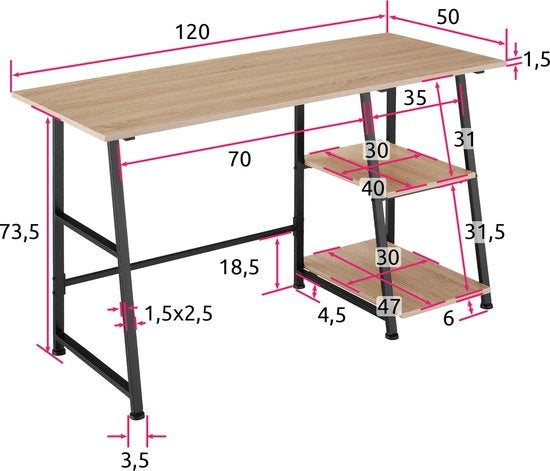 tectake® - Bureau Paisley 120x50x73,5cm - indrustrie - brun clair - 404697