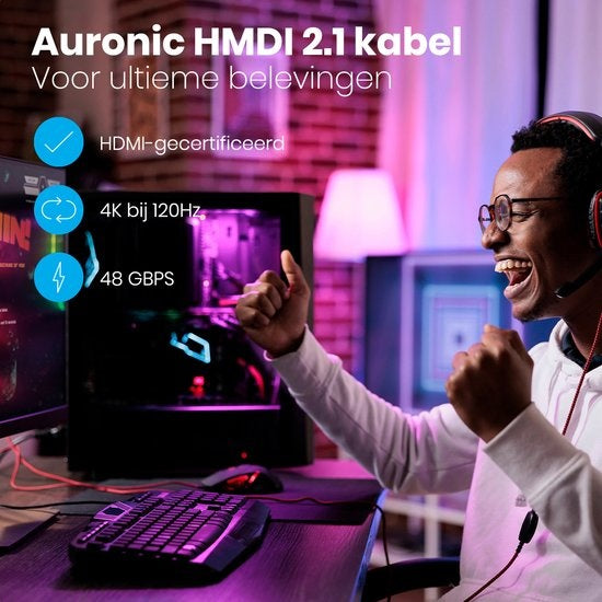 Auronic HDMI Ultra High Speed 2.1 Cable - Ethernet - Câble mâle-mâle - Noir - 1,5 mètre