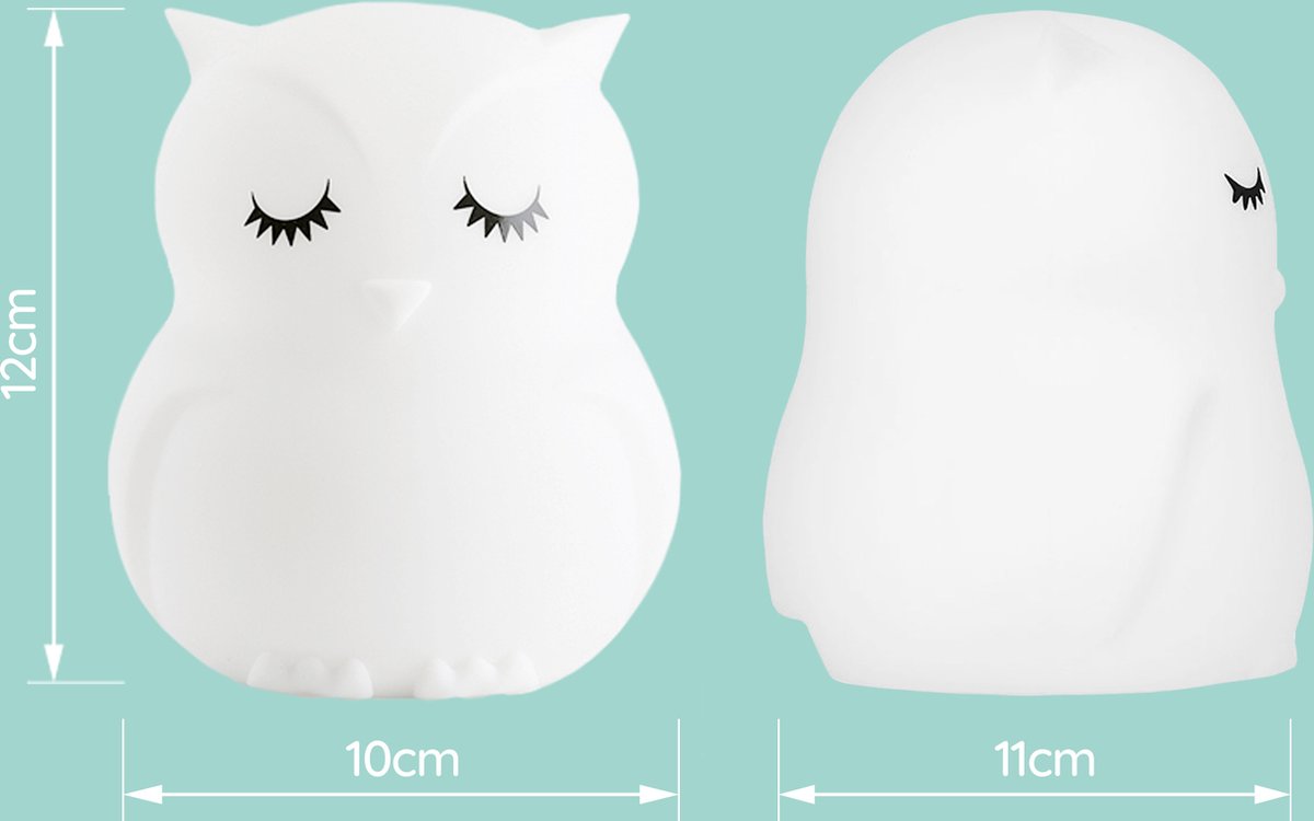 Veilleuse Sleepy Friends Children's Owl - Veilleuse Dimmable Bébé et Enfant - 8 Couleurs - Rechargeable par USB - Télécommande tactile - 95 x 97 x 100 mm - 169g