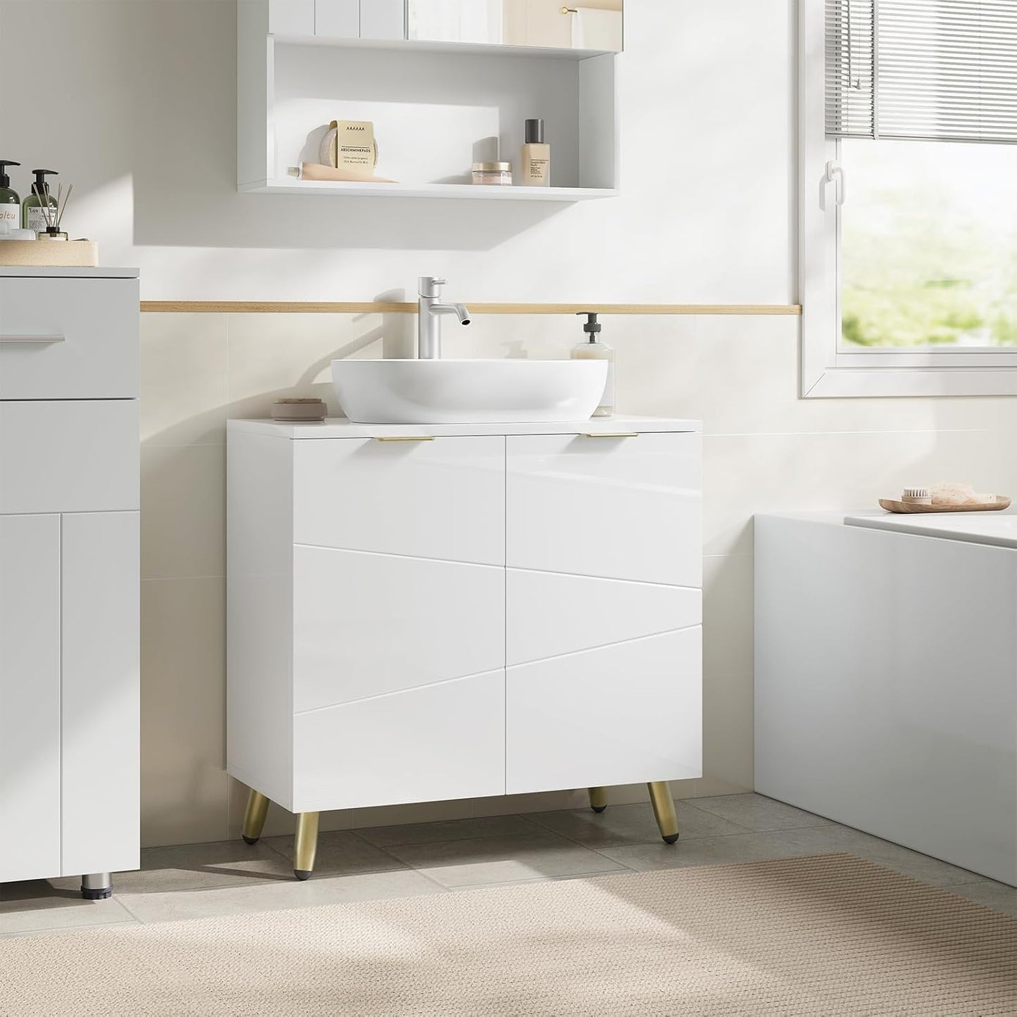 Meuble sous-lavabo EUGAD blanc brillant - 60 x 60 x 30 cm - 2 portes