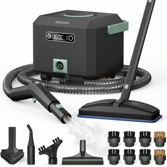 Nettoyeur vapeur LUMAN MAX – 2 600 W - 60 min d'autonomie - Réservoir d'eau de 2,5 L – Nettoyeur vapeur à main et nettoyeur de tapis - Noir
