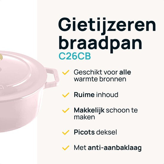 MOA Casserole en fonte - 7,2L - Pour toutes les sources de chaleur y compris l'induction - Avec couvercle - Ø 30cm - Revêtement antiadhésif - Lilas