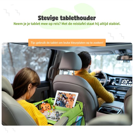 Qualita® Table de voyage pour enfants verte - Support de tablette pour voiture - Table de voiture - Table de jeu pour voiture - Organisateur de voiture pour enfants - Table de dessin pour voiture - Table de voyage pliable - Table de voyage pliable - Quali