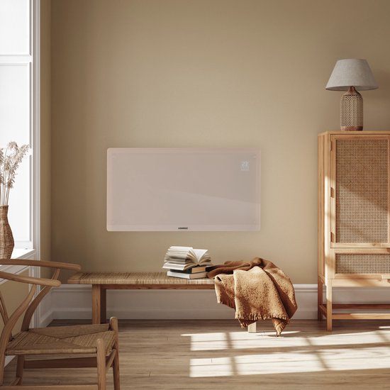 VONROC Chauffage électrique de luxe - Convecteur avec panneau en verre - 1250W/2500W- Chauffe les pièces jusqu'à 30m2 - Contrôlé par l'application (via Wifi) et manuellement - Thermostat et minuterie réglables - Beige