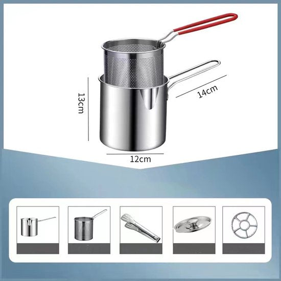 Ceruzo Mini Friteuse - 1.2L - Acier inoxydable - Avec panier - Pour cuisinière à gaz