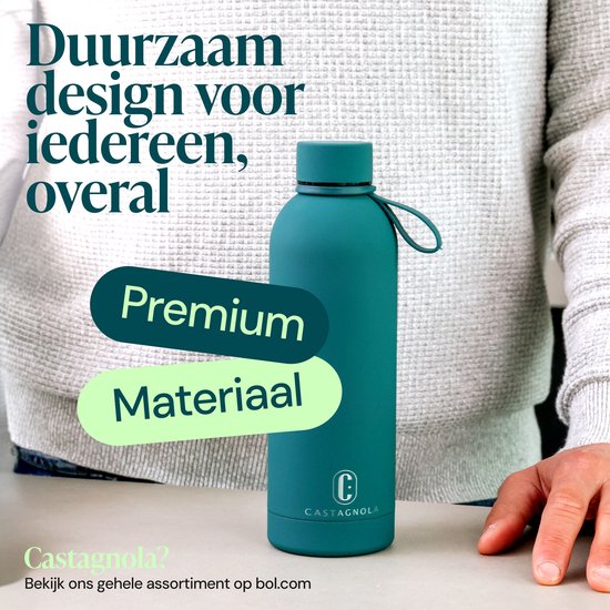 Bouteille d'eau Castagnola - Bouteille à boire en acier inoxydable 500 ML - Thermos en acier - Bouteilles à boire pour adultes - Double paroi - Bleu vert