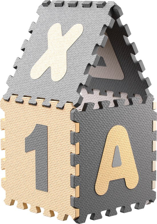 Spielwerk XXL Tapis de puzzle - Mousse 86 pièces Figures Lettres - Gris