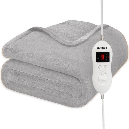 Couverture chauffante - Auronic - Couverture électrique - 9 niveaux de chaleur - 1 personne - 160x120cm - Gris clair