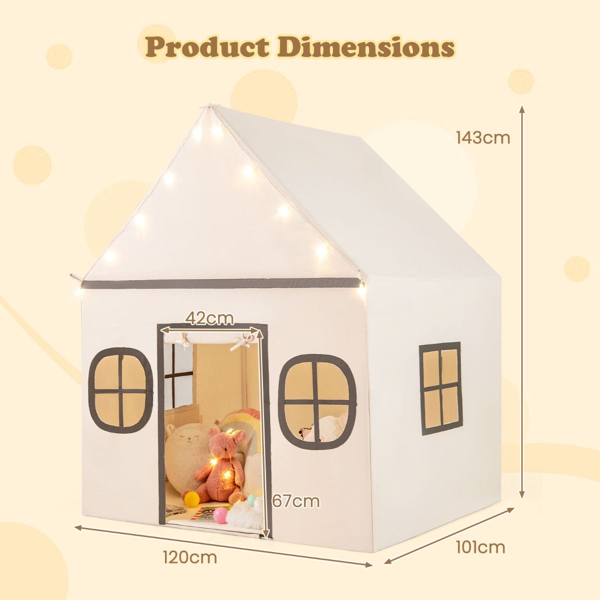 Tente de jeu pour enfants Coast avec lumières étoilées et tapis rembourré - Beige/Brown - 120 x 101 x 143 cm