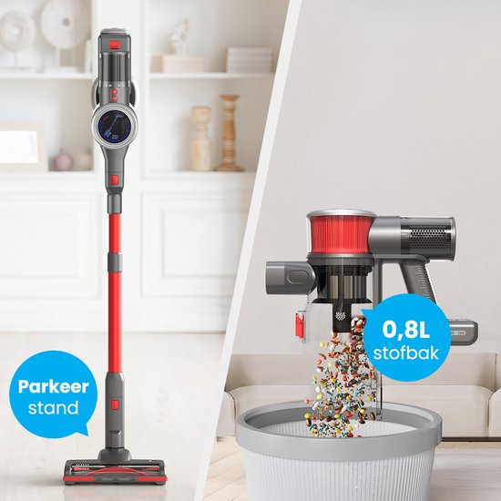 Auronic Stick hoover - Sans fil - Aspirateur autoportant - Sans sac - 350W - Batterie supplémentaire - Aspirateur - Gris/Rouge