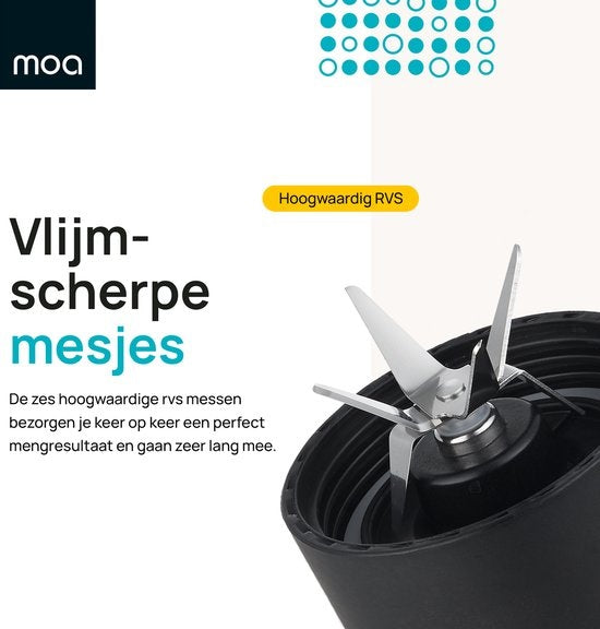 MOA Blender - Blender to Go - Mini Blender - 2 gobelets en Tritan de 600ml - Smoothie Maker - 800W - Silver - MB10S