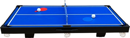 Table de jeux multifonction 3-en-1 Cougar Mini Noir-Bleu – Billard – Push Hockey – Tennis de table – Tous les accessoires inclus