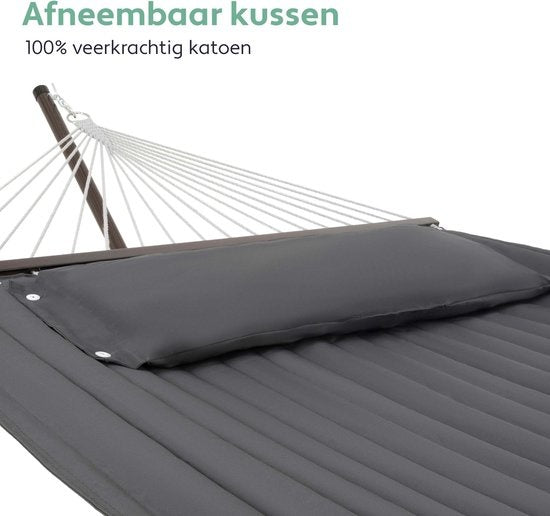 Hamac - Vita5 - Avec support et poteau d'écartement - 2 personnes - Coussin amovible - Résistant aux intempéries - Gris foncé