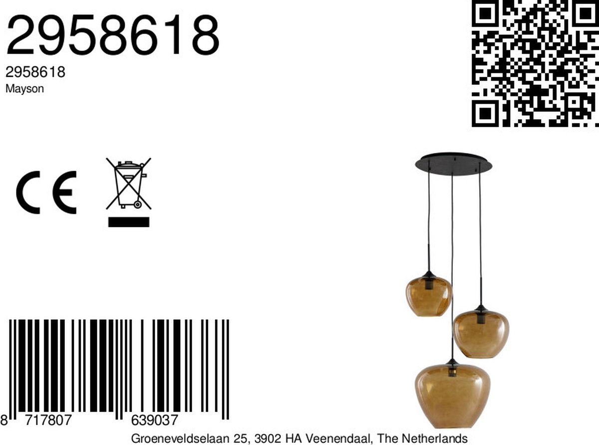 Light & Living Lampe pendante Mayson - Verre brun - Ø40cm - 3L - Moderne - Lampes pendantes Salle à manger, Chambre à coucher, Salon