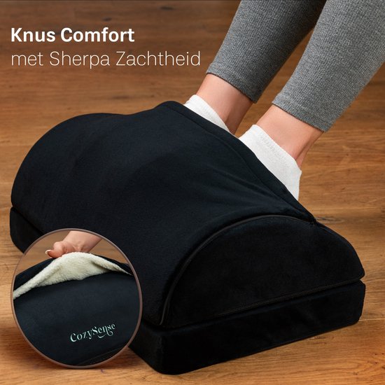 CozySense® Footrest Desk - Tabouret ergonomique à 2 hauteurs - Antidérapant et housse Sherpa lavable - Repose-pieds pour la maison et le bureau - Noir