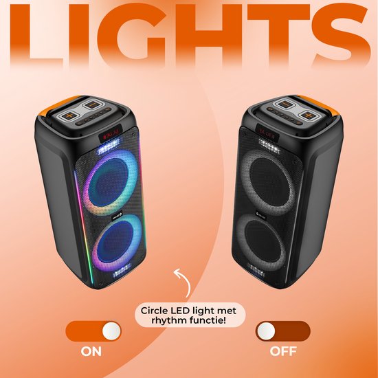 Denver Bluetooth Speaker Party Box - Disco Lights - Party Box - Microphone inclus - Micro SD / USB / AUX - TSP456