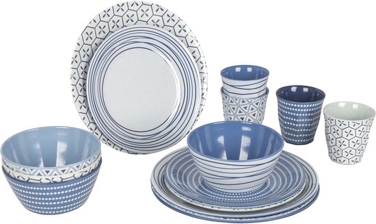 Bo-Camp - Vaisselle - Mix & Match- 16 pièces - Bleu