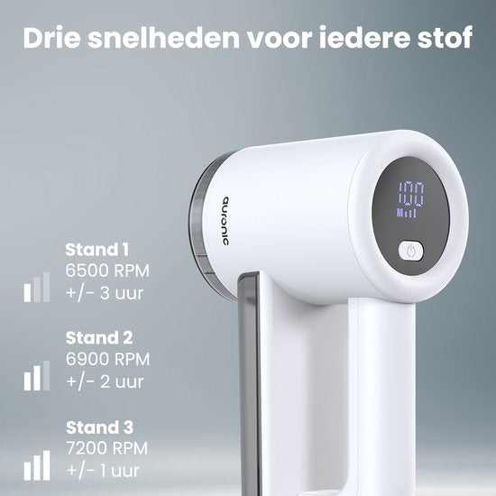 Auronic Electric Lint Remover Pro - Tondeuse à peluches - Autonomie 120 minutes - Rechargeable - Affichage LED - Défoliateur - Blanc