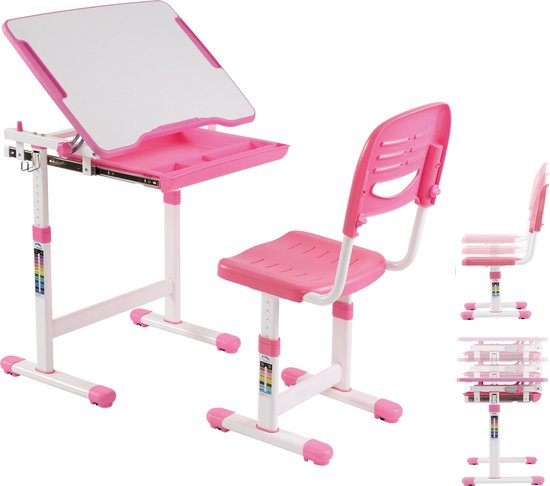 Table de dessin pour enfants avec chaise de bureau - table d'écolier - ergonomique réglable en hauteur