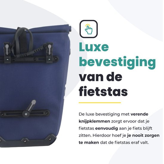 Voltano Luxe E-bike Pannier 28L - Navy Blue - Sacoche avec compartiment pour ordinateur portable - 100% étanche - avec bandoulière