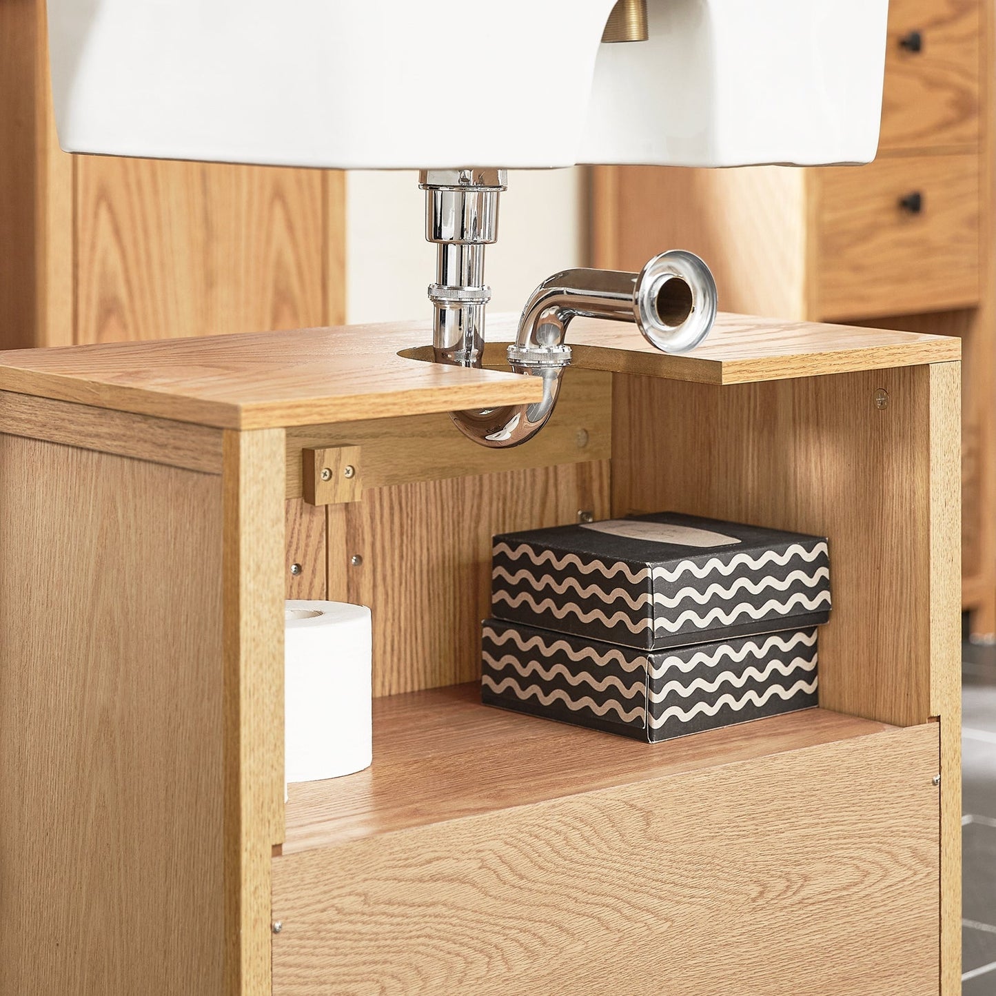 SoBuy Meuble bas pour évier - 2 étagères et 2 portes - Max. 25KG - 60 x 35 x 60 cm - Couleur bois