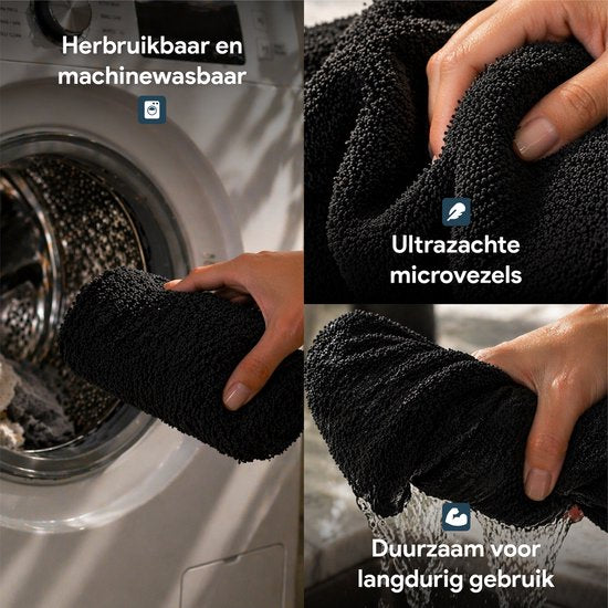 Chiffon ultra-absorbant en microfibre Luft - 60 x 80 - Salle de bain et voiture - Chiffons en microfibre - Résistant - Noir - 1 300 g/m²