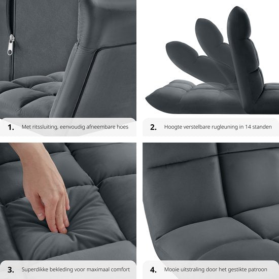 tectake® Relax chair - Fauteuil relax - Fauteuil de sol XXL - Pliable et inclinable - Fauteuil de sol avec dossier réglable - Peut être utilisé comme fauteuil, coussin de siège, coussin de sol, fauteuil de relaxation ou pour la méditation - Gris