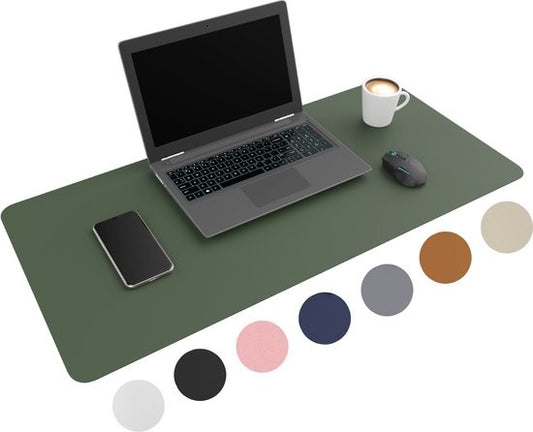 WURK - Sous-main professionnel en similicuir - Accessoires de bureau - Tapis de souris XXL- Avec attache-câble - 90x45 - Vert foncé