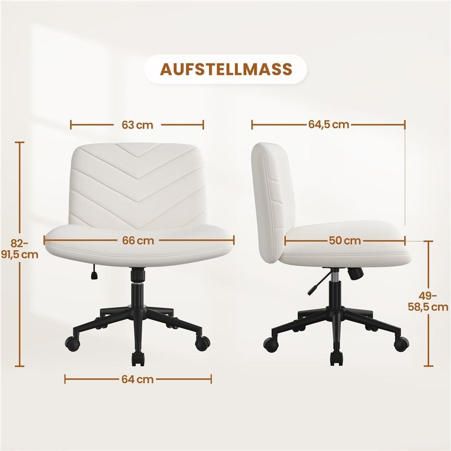 Chaise de bureau Yaheetech à large assise - Chaise pivotante ergonomique avec dossier - Réglable en hauteur - 66 x 64,5 x 82-91,5 cm - Beige