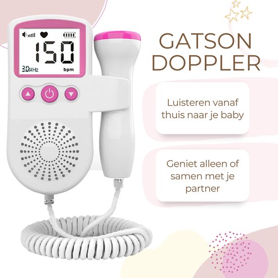Doppler Gatson - livre électronique, gel Doppler et piles inclus - Doppler bébé - Moniteur cardiaque pour bébé - Cadeau de naissance - Grossesse