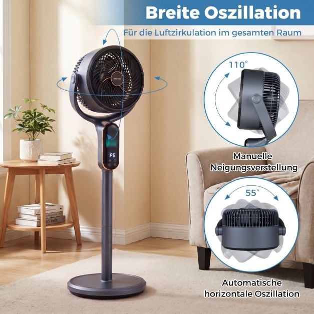 Ventilateur sur pied réglable Coast – 8 vitesses – 54-96 cm – Gris