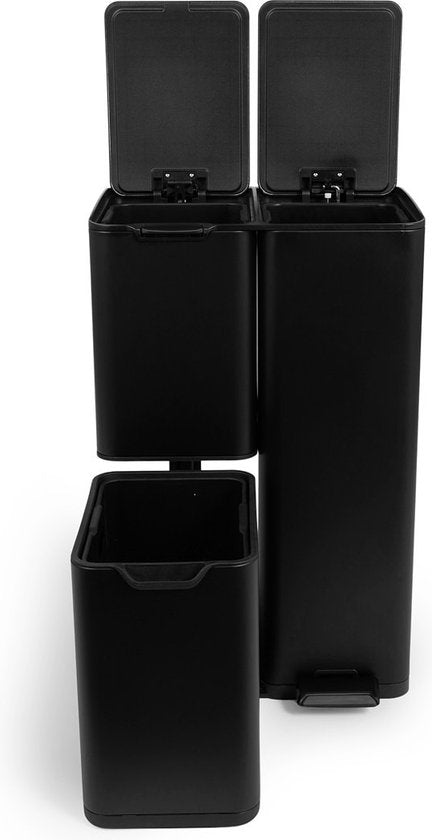 Umuzi Poubelle de nettoyage - 60L - Fermeture douce - Noir mat - Séparation des déchets 3 bacs - 47 x 39 x 72