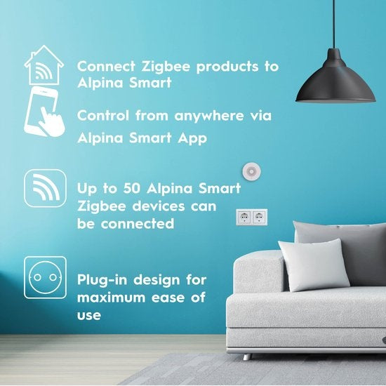 alpina Smart Home - Passerelle Zigbee intelligente - 230V - Connectez jusqu'à 50 appareils intelligents - Système plug-in - Efficacité énergétique