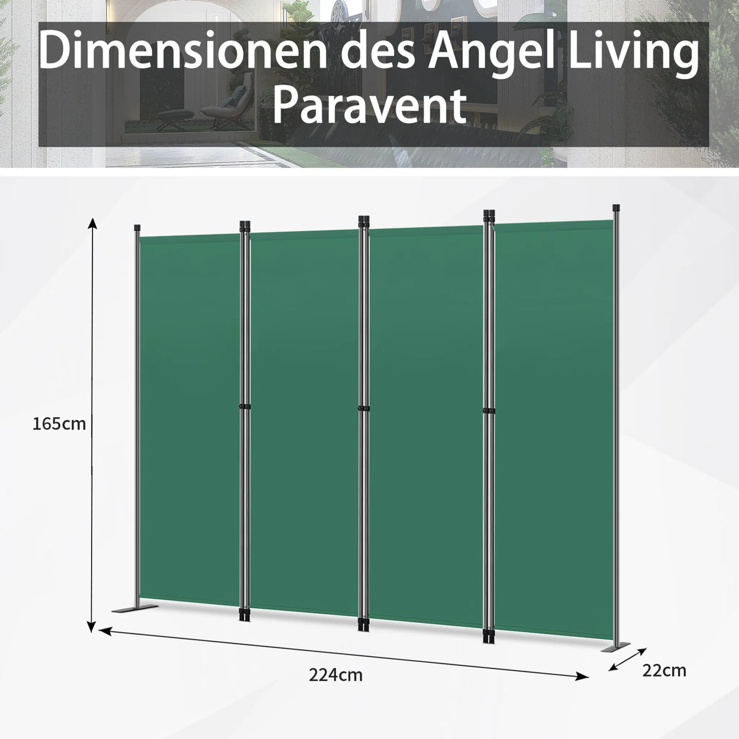 Angel Living - Paravent pliant 4 panneaux - paravent d'intérieur, paravent d'intimité - acier et polyester - vert