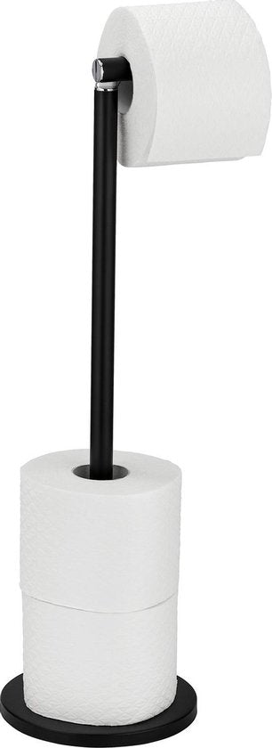 Porte-rouleau de papier toilette WENKO 2-en-1, acier noir - Porte-rouleau de réserve - Porte-rouleau de papier toilette sur pied - Porte-rouleau de WC sur pied - Noir
