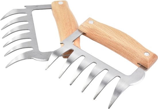 BBQBuddies Pinces à viande en bois – Meat Claws pour le porc effiloché, le poulet et le barbecue – Pince à effilocher la viande avec poignées en bois