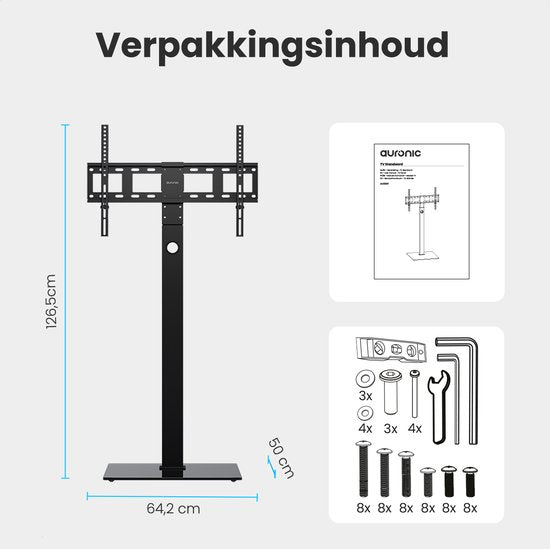 Auronic TV Stand - Pied TV - Réglable en hauteur - Pivotant - Inclinable - 37 à 90 pouces - Noir