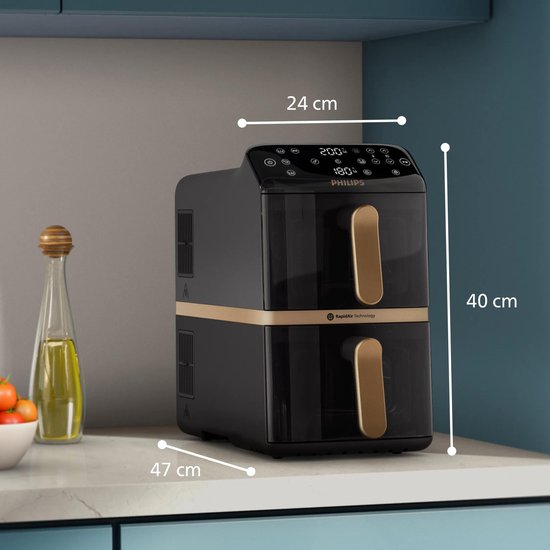 Friteuse à air chaud double étage Philips série 4000 - NA462/70 - 10 L - 6 programmes