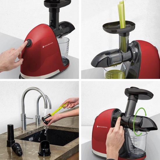 KitchenBrothers Slowjuicer - Extracteur de jus - Presse légumes et fruits - 700ml - Avec récipient à pulpe - Extracteur de jus - Cadeau de fête des mères - Rouge