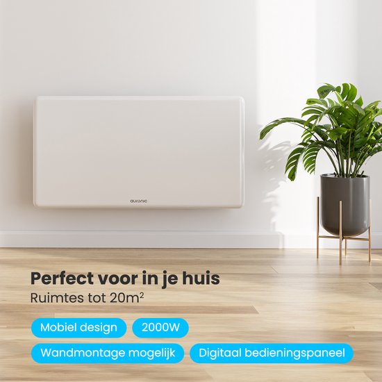 Auronic Convector Heater - 2000W - Chauffage électrique - 3 niveaux - Panneau métallique - Freestanding - Roues - Blanc