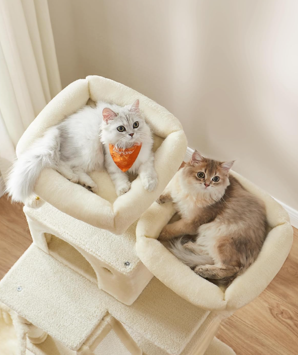 JoyFurnos Arbre à chat XXL 168 cm - Arbre à chat avec 13 poteaux à griffer, 2 niches, un hamac et un panier - Beige