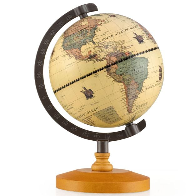 Coast Globe Bronze - Mini globe avec cadre en métal et support en bois - Ø14 cm