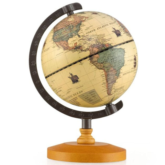 Coast Globe Bronze - Mini globe avec cadre en métal et support en bois - Ø14 cm