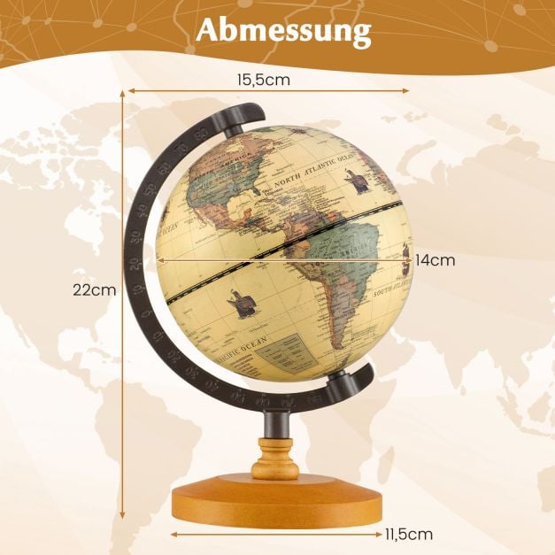 Coast Globe Bronze - Mini globe avec cadre en métal et support en bois - Ø14 cm