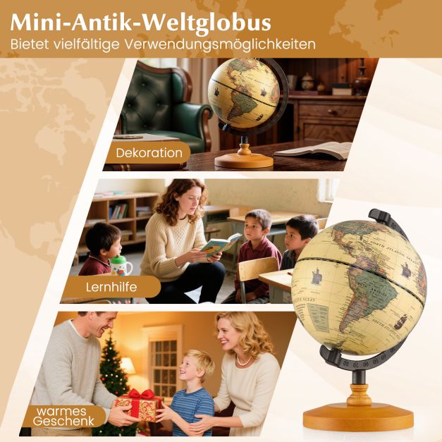 Coast Globe Bronze - Mini globe avec cadre en métal et support en bois - Ø14 cm