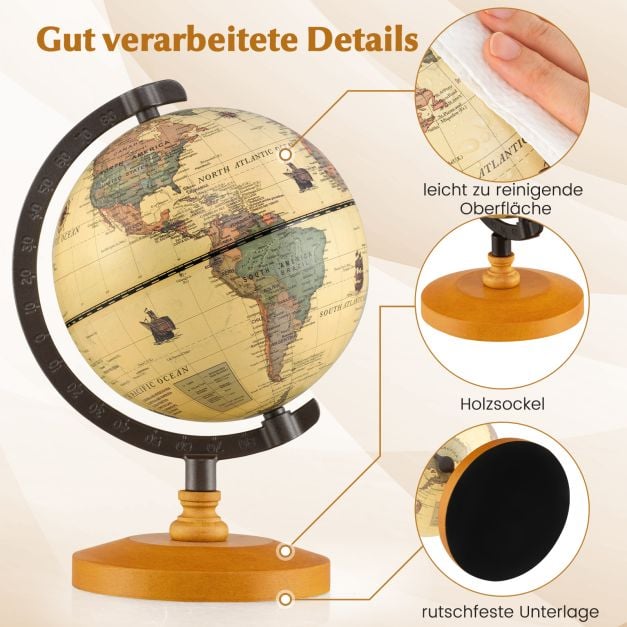 Coast Globe Bronze - Mini globe avec cadre en métal et support en bois - Ø14 cm