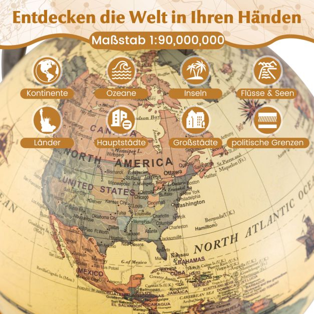 Coast Globe Bronze - Mini globe avec cadre en métal et support en bois - Ø14 cm