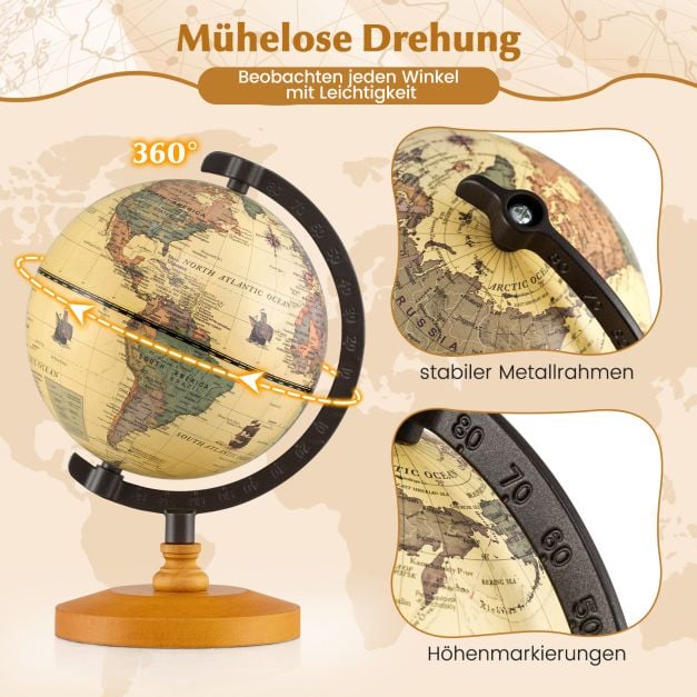 Coast Globe Bronze - Mini globe avec cadre en métal et support en bois - Ø14 cm