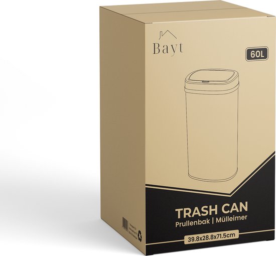 Bayt Poubelle - Poubelle 60 litres - Poubelle - Corbeille - Métal - Noir